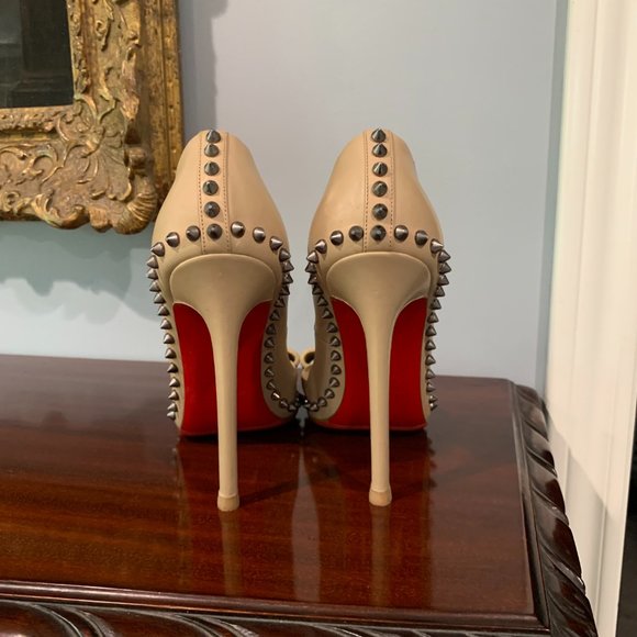 Louboutin Lucifer Bow 120 Spike Pumps size 38.5 Nude Pomice - Picture 4 of 15